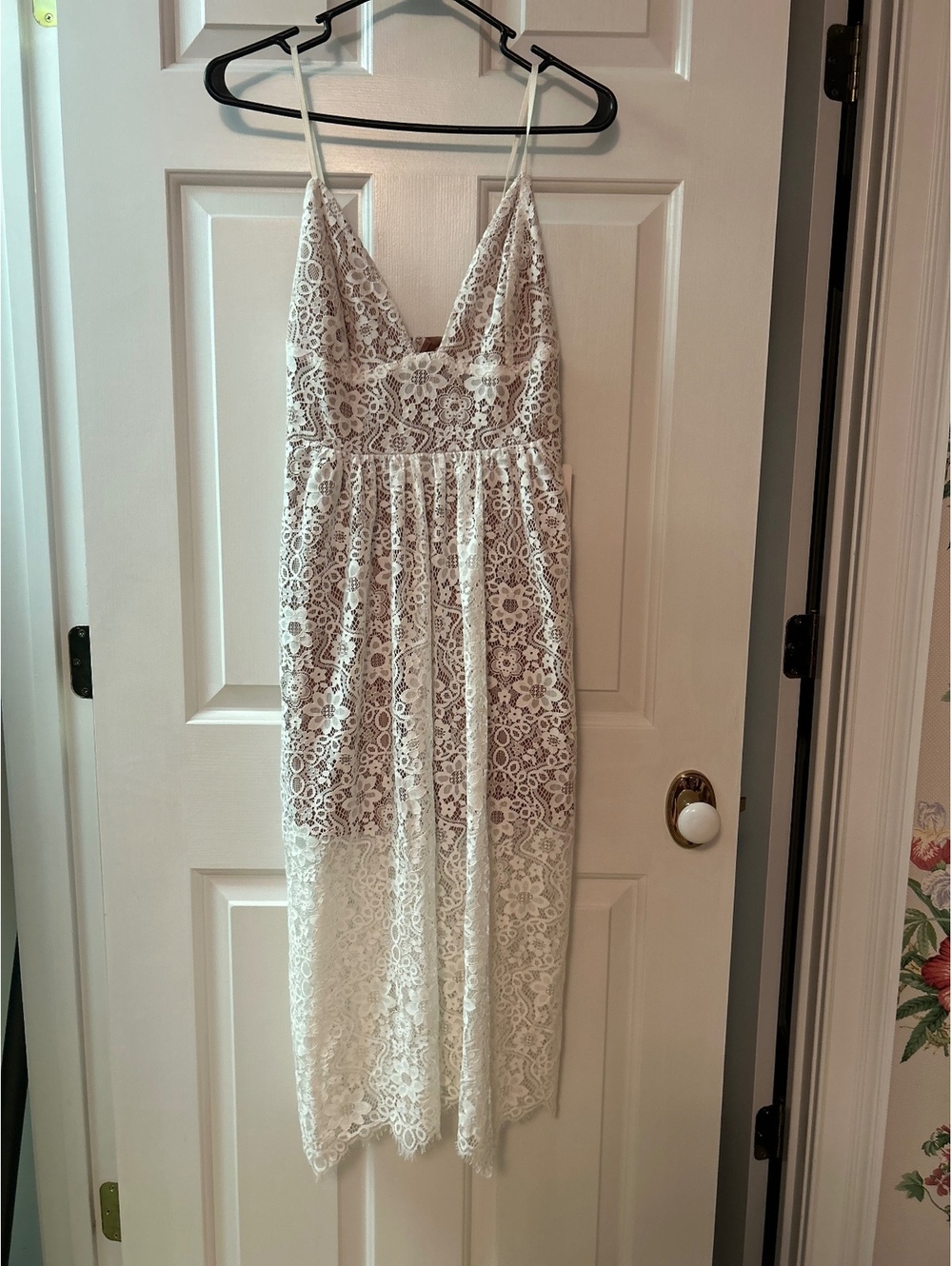 For Love & Lemons White Lace Maxi Dress with Adjustable Straps